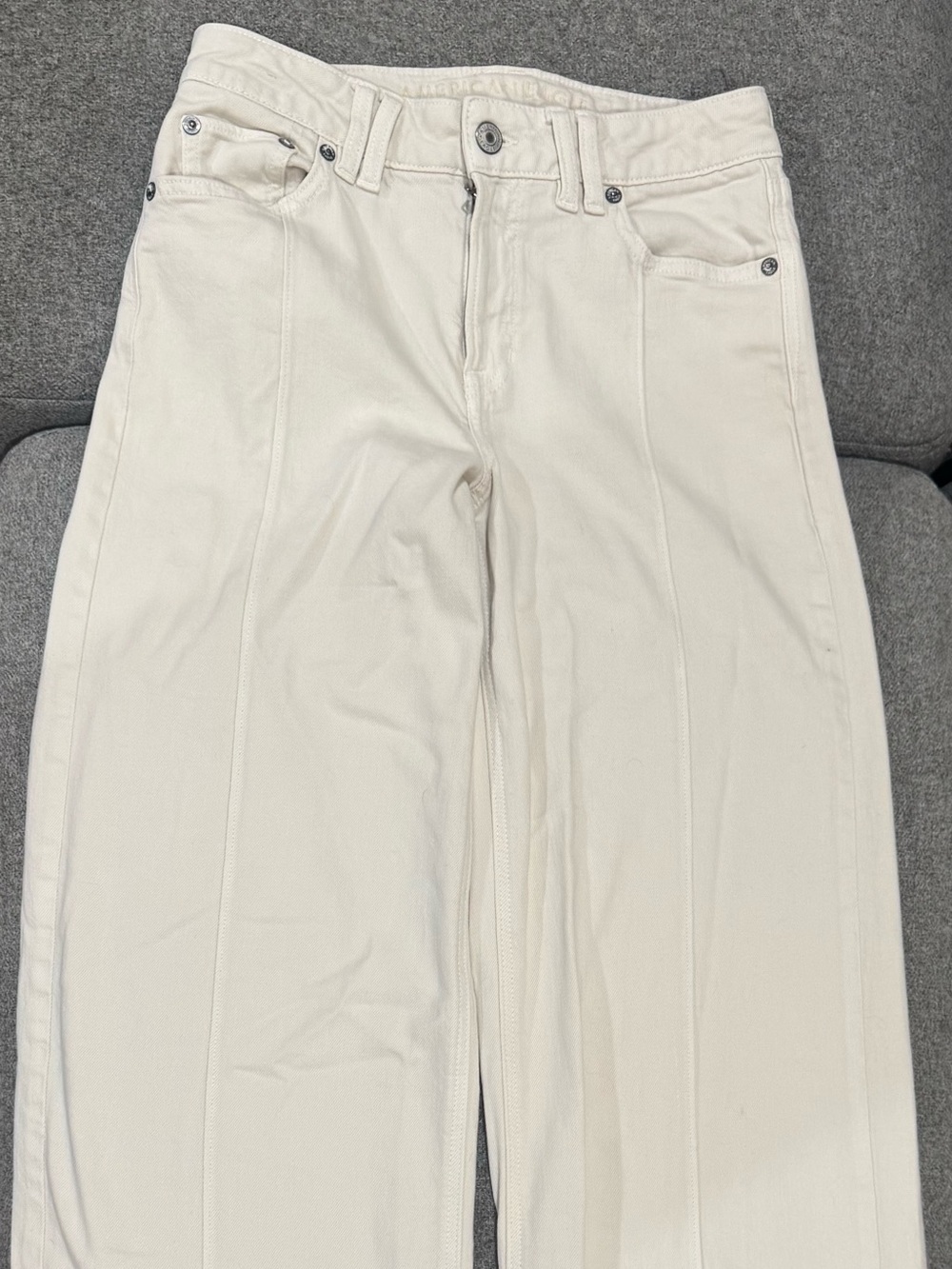 American Eagle Outfitters Cream Wide-Leg Jeans